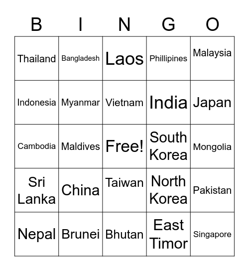 Monsoon Asia Geography Bingo Card