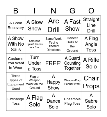 Colorguard Bingo Card