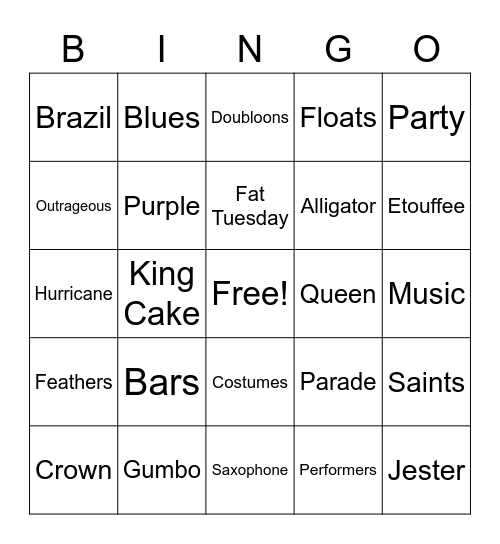 Mardi Gras - Finance Q1 Fun Day Bingo Card