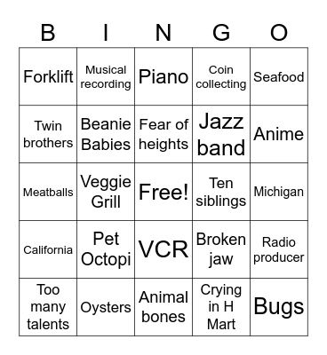 Team Fun Facts Bingo Card