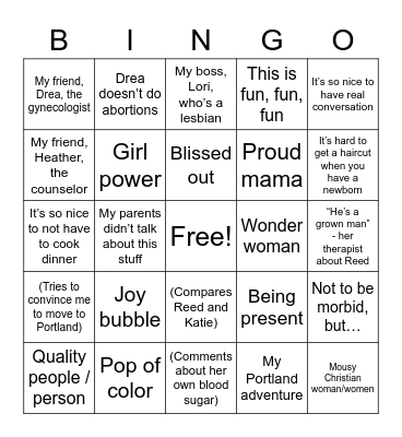 Deb-isms Bingo Card