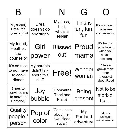 Deb-isms Bingo Card