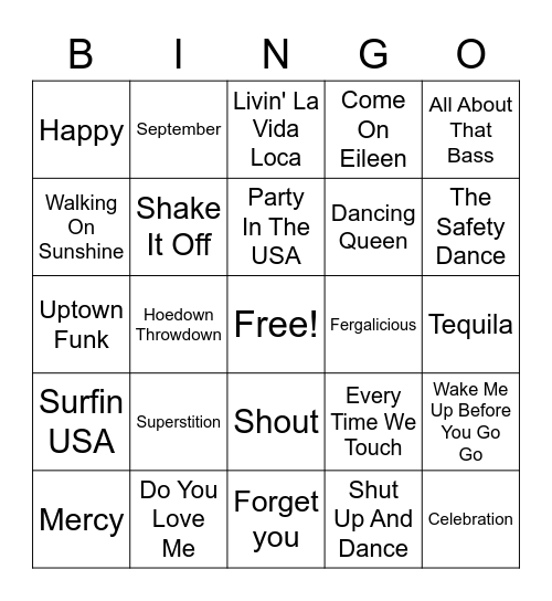 Get Up & Dance Bingo Card