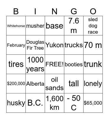 Around Canada Bingo Card