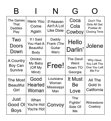 Country Classics Bingo Card
