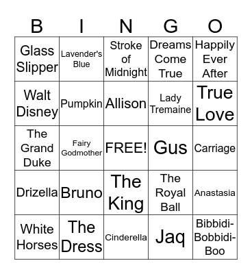 Cinderella Bingo Card