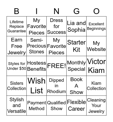 LIA SOPHIA PARTY Bingo Card