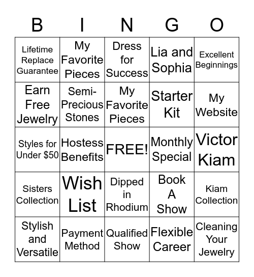 LIA SOPHIA PARTY Bingo Card