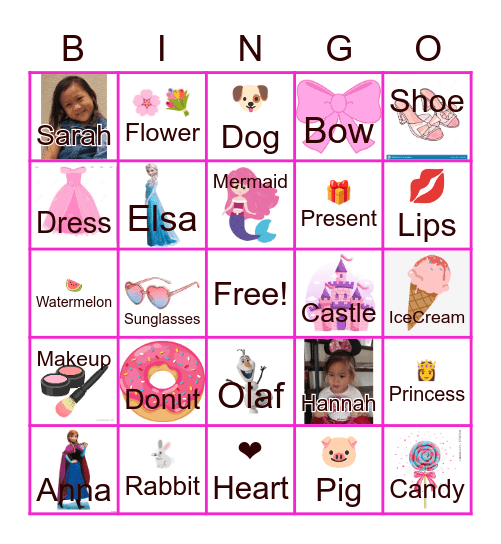 Sarah's 5th Birthday Bingo Card