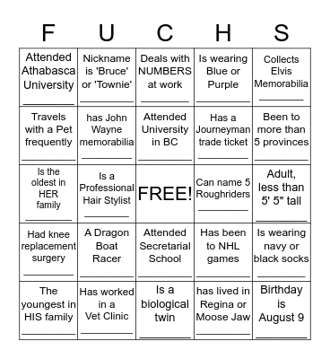 REUNION MINGLE BINGO!!!!!! Bingo Card