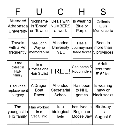 REUNION MINGLE BINGO!!!!!! Bingo Card