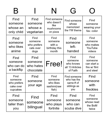 Find someone... Bingo Card