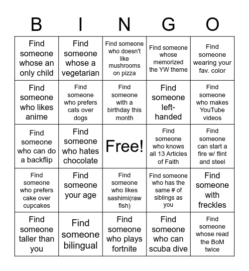 Find someone... Bingo Card