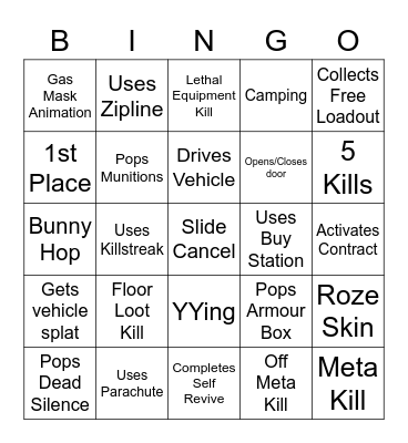Warzone Bingo Card