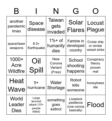 Official TGM Apocalypse Bingo Card