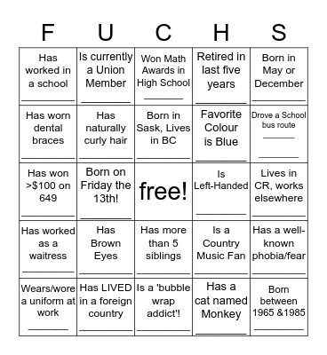 REUNION MINGLE BINGO!!!!!! Bingo Card