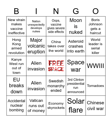 2022 Apocalypse Bingo Card