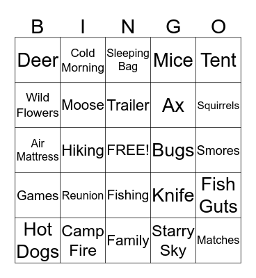 Camping  Bingo Card
