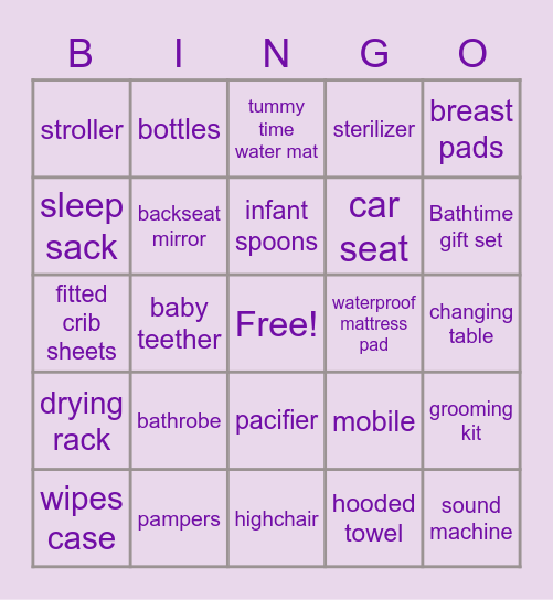 Brittany's Baby Shower Bingo Card