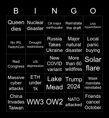 Apocalyptic Bingo Card