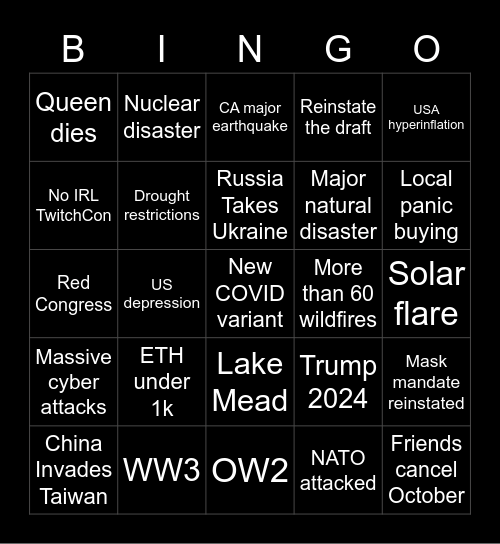 Apocalyptic Bingo Card