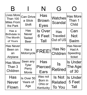 Family Reunion Bingo Card