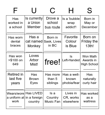 REUNION MINGLE BINGO!!!!!! Bingo Card