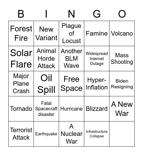 Apocalypse Bingo Card