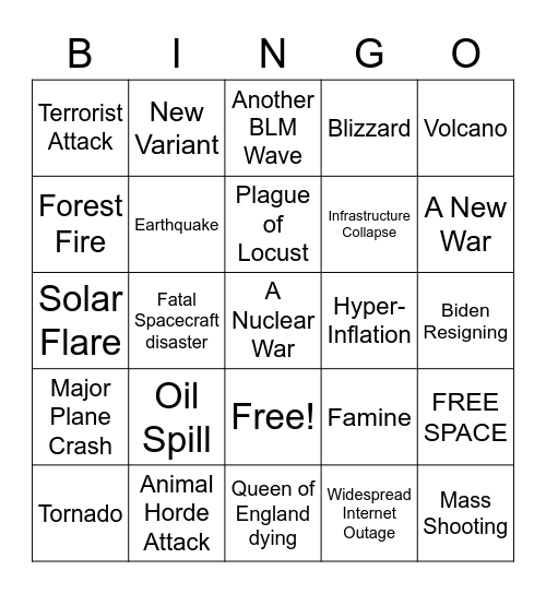 APOCALYPSE Bingo Card