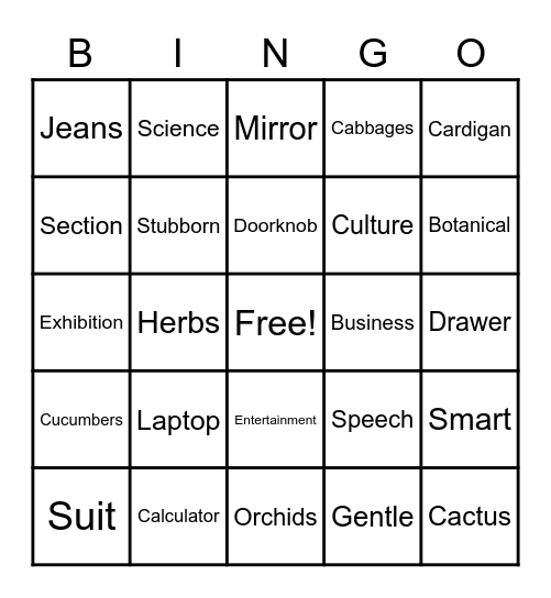 Words Bingo Card