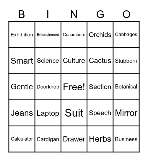 Words Bingo Card