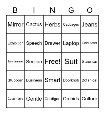Words Bingo Card