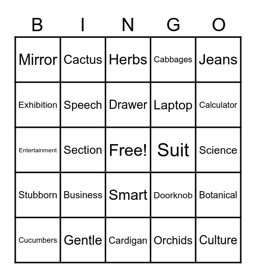 Words Bingo Card