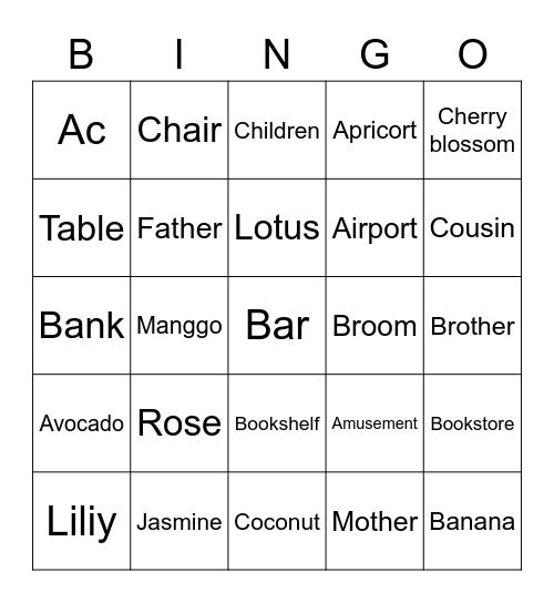 Untitled Bingo Card