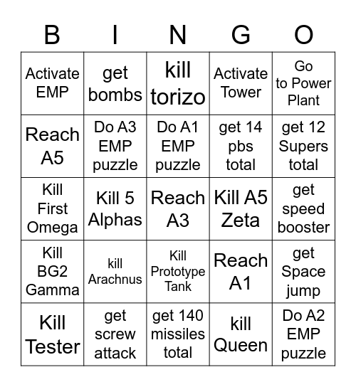 AM2R Bingo Card