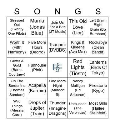 Randomly Shuffled Songs Bingo Card