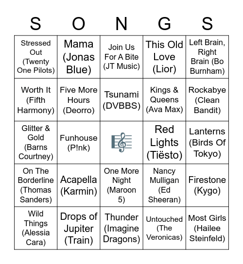 Randomly Shuffled Songs Bingo Card
