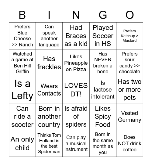Family Weekend DT 2022 Bingo Card