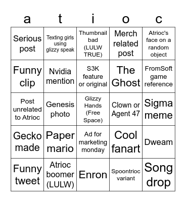 /r/atrioc Bingo Card