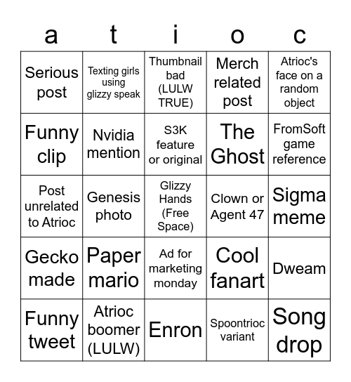 /r/atrioc Bingo Card