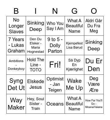 Musikk Bingo Card