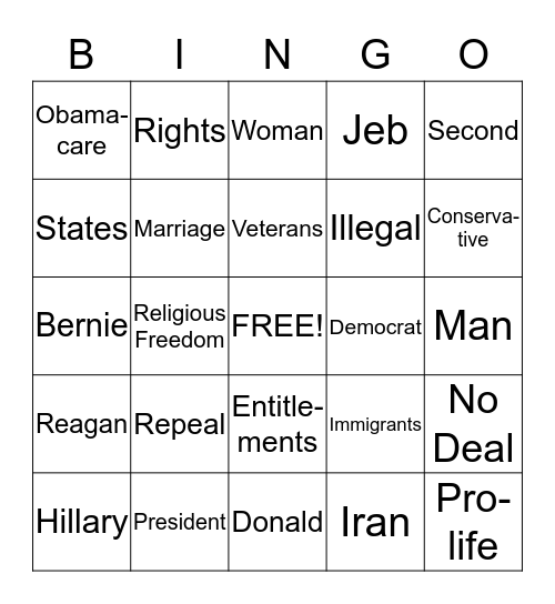 REPUBLICAN DEBATE PARTY Bingo Card