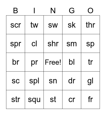 Initial Blends Bingo Card