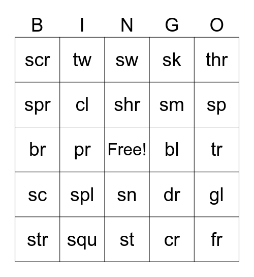 Initial Blends Bingo Card