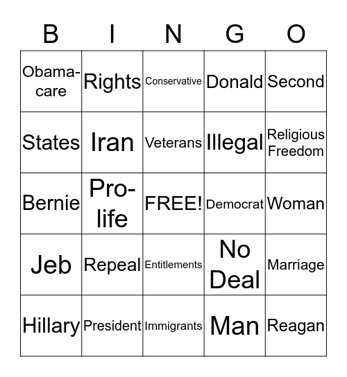 REPUBLICAN DEBATE PARTY Bingo Card