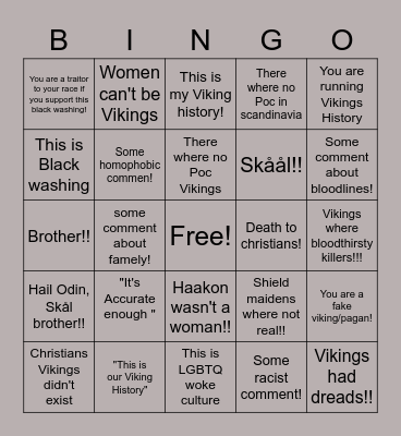 Vikings of Valhalla Comments Bingo Card