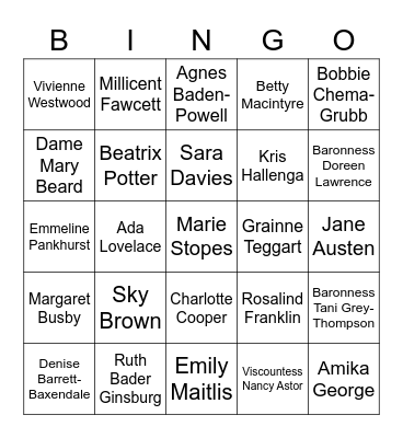 International Women's Day Bingo Card