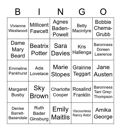 International Women's Day Bingo Card