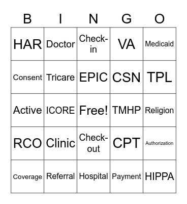 Patient Access Bingo Card