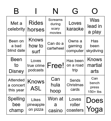 Get To Know You Bingo Card